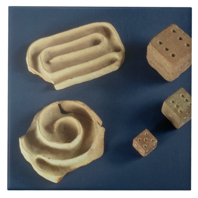 Sandstone dice and terracotta maze game, Harappa, Tile (Front)