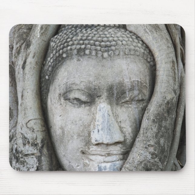 Sandstone head of Buddha surrounded by tree Mouse Mat (Front)