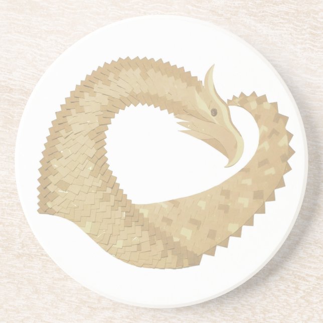 Sandstone heart dragon on white coaster (Front)