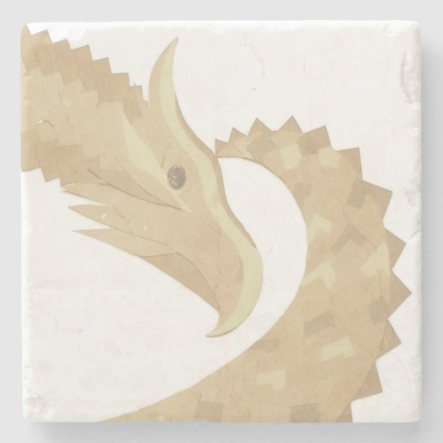 Sandstone heart dragon on white stone coaster (Front)
