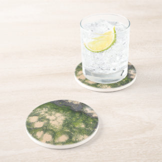 Sandstone Rock Formation with Emerald Green Moss Coaster