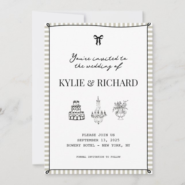 Sandstone Striped Border Save The Date Invitation (Front)