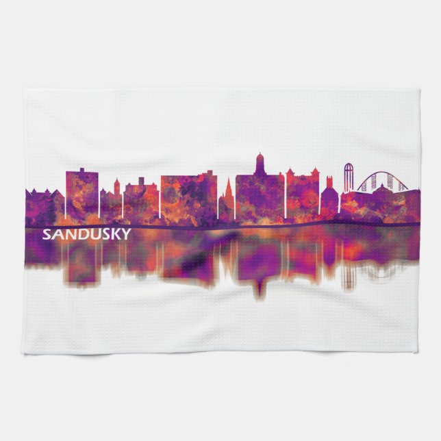 Sandusky Ohio Skyline Tea Towel (Horizontal)