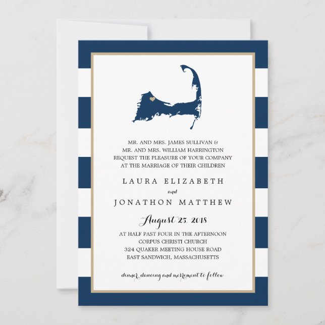 Sandwich Cape Cod Map with Heart | Wedding Invitation (Front)