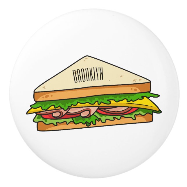 Sandwich cartoon illustration ceramic knob (Front)