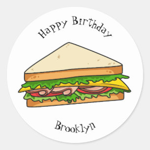 Sandwich cartoon illustration classic round sticker