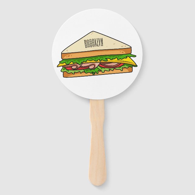 Sandwich cartoon illustration hand fan (Front)