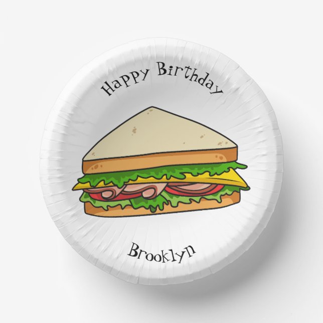Sandwich cartoon illustration paper plate (Front)