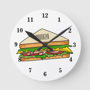 Sandwich cartoon illustration round clock