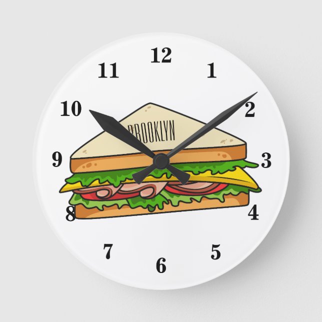 Sandwich cartoon illustration round clock (Front)