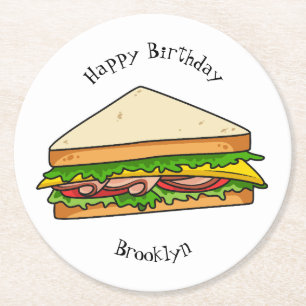 Sandwich cartoon illustration round paper coaster
