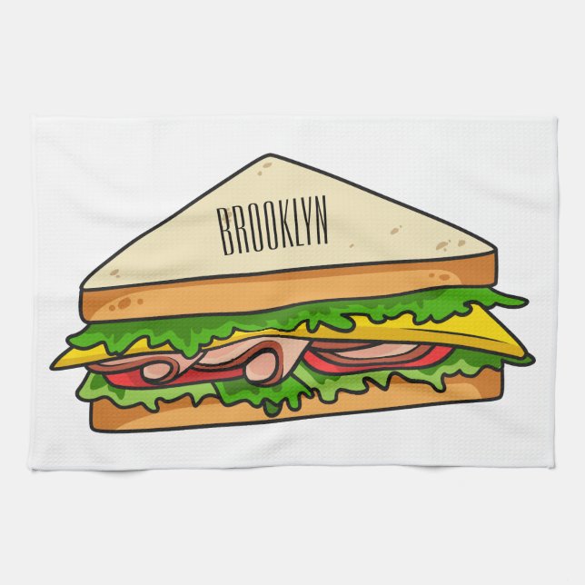 Sandwich cartoon illustration  tea towel (Horizontal)