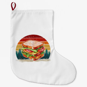 Sandwich Food Vintage Style Distressed Retro Sandw Large Christmas Stocking