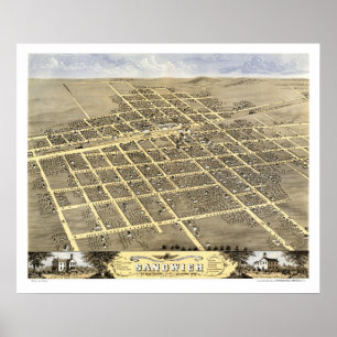 Sandwich, IL Panoramic Map - 1869 Poster