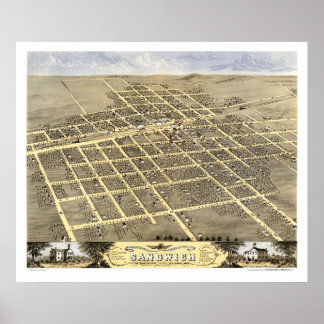 Sandwich, IL Panoramic Map - 1869 Poster