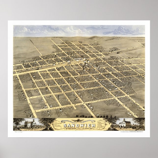 Sandwich, IL Panoramic Map - 1869 Poster (Front)