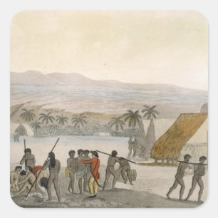 Sandwich Islands - a Westerner negotiating for sto Square Sticker