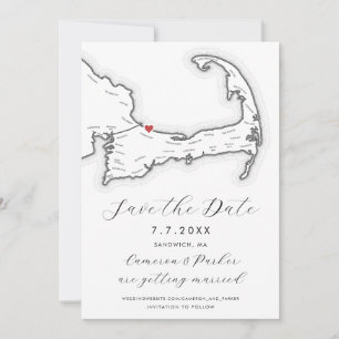 Sandwich MA Cape Cod Map Black and White Wedding Save The Date