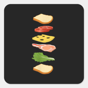 Sandwich With Bread Cheese & Ham Foodie Food Square Sticker