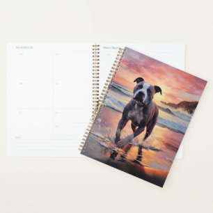 Sandy American Staffordshire Dog on Beach Sunset Planner