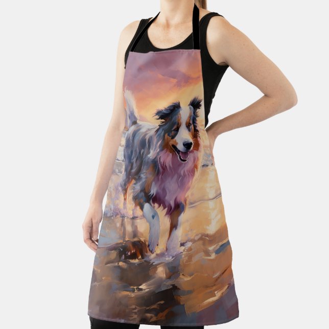 Sandy Australian Shepherd Dog on Beach Sunset  Apron (Insitu)