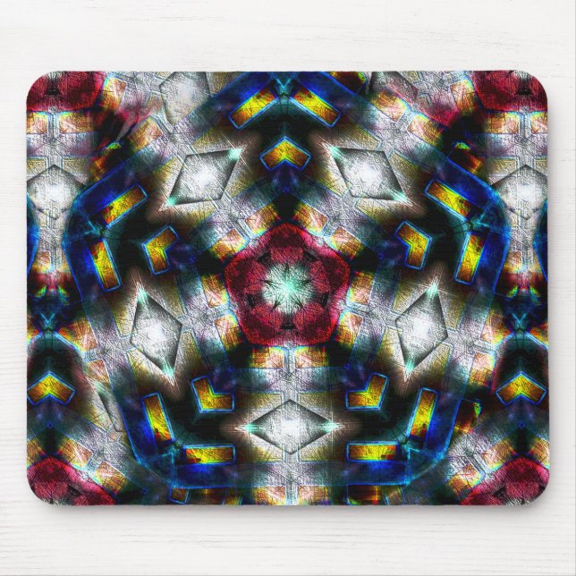 Sandy base with shapes in dark colours and lightin mouse mat (Front)