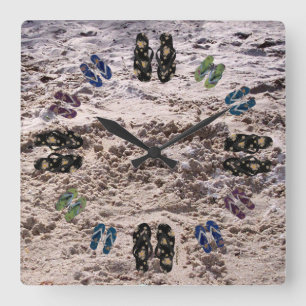 Sandy Beach and Flip Flops Square Wall Clock