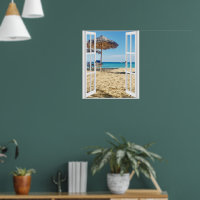 Sandy Beach And Sea Window View Poster