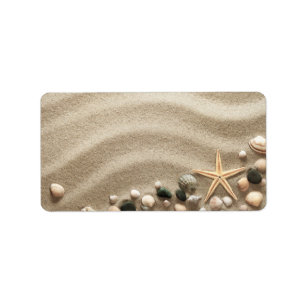 Sandy Beach Background With Shells And Starfish Label