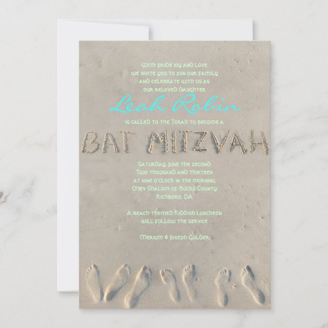 SANDY BEACH Bat Mitzvah Invitation (Front)