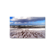 Sandy beach, clouds in the blue sky. painting.