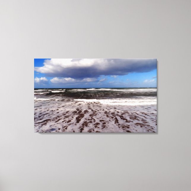 Sandy beach, clouds in the blue sky. painting. canvas print (Front)