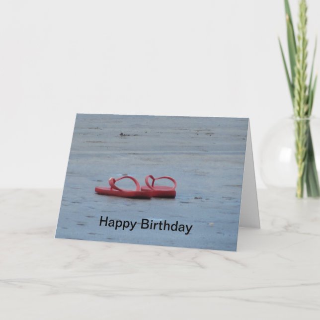 Sandy Beach & Flip-Flops Birthday Greetings Card (Front)