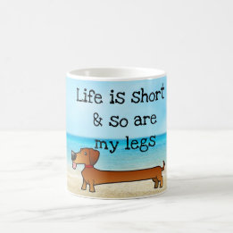 Sandy beach funny dachshund hotdog puppy mug