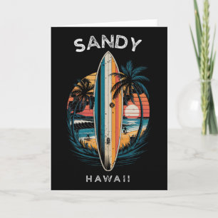 Sandy Beach Hawaii Men Women Surfing _1 Card