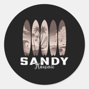 Sandy Beach Hawaii Surfboard Men Women Surfing Classic Round Sticker