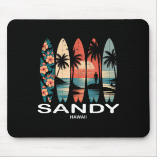 Sandy Beach Hawaii Surfboard Surfing Retro _1 Mouse Mat