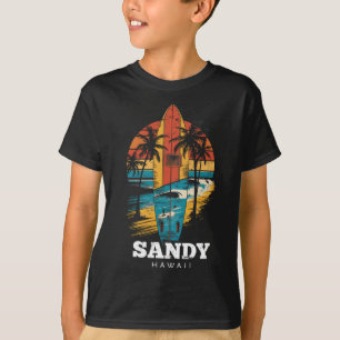 Sandy Beach Hawaii Surfboard Surfing Retro T-Shirt