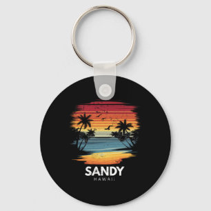 Sandy Beach Hawaii Surfboard Surfing Vintage Key Ring