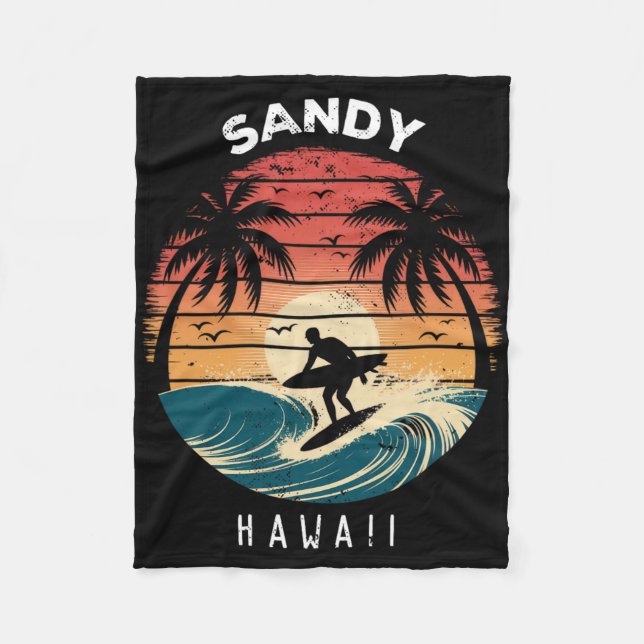 Sandy Beach Hawaii Surfboard Waves Beach  Fleece Blanket (Front)