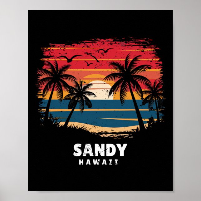 Sandy Beach Hawaii Surfboarder Palm Tree Souvenir  Poster (Front)