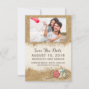 Sandy Beach Hibiscus Wedding Save The Date Photo