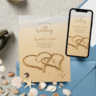 Sandy Beach Initials in the Sand Photo Wedding Invitation