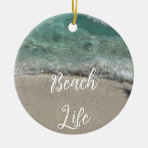 Sandy Beach Life Florida Teal Blue Artsy Abstract Ceramic Tree Decoration