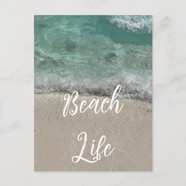 Sandy Beach Life Teal Blue Trendy Artsy Abstract  Holiday Postcard (Front)