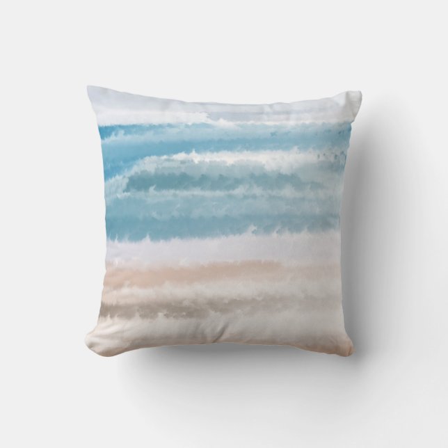 Sandy Beach Ocean Waves Abstract Watercolor Cushion (Front)