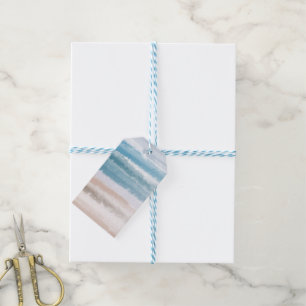Sandy Beach Ocean Waves Abstract Watercolor Gift Tags