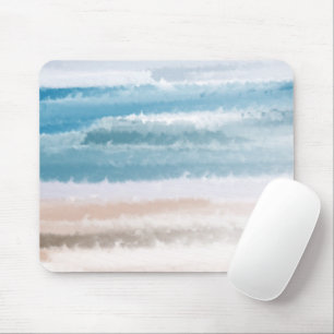 Sandy Beach Ocean Waves Abstract Watercolor Mouse Mat