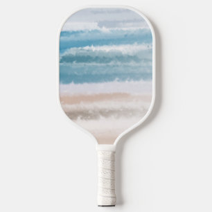 Sandy Beach Ocean Waves Abstract Watercolor Pickleball Paddle
