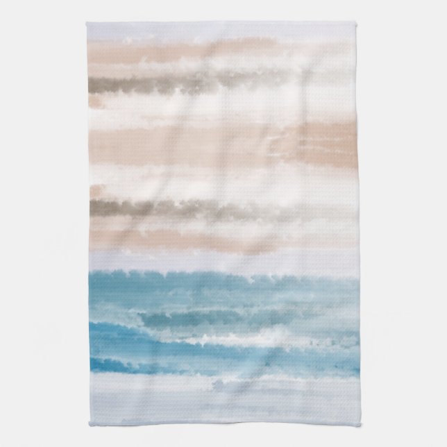 Sandy Beach Ocean Waves Abstract Watercolor  Tea Towel (Vertical)